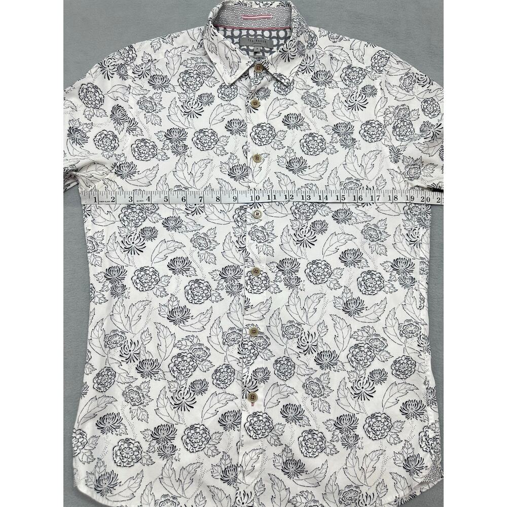 Ted Baker London Mens Floral Print Short Sleeve Button Up Shirt White Black M - Picture 7 of 8